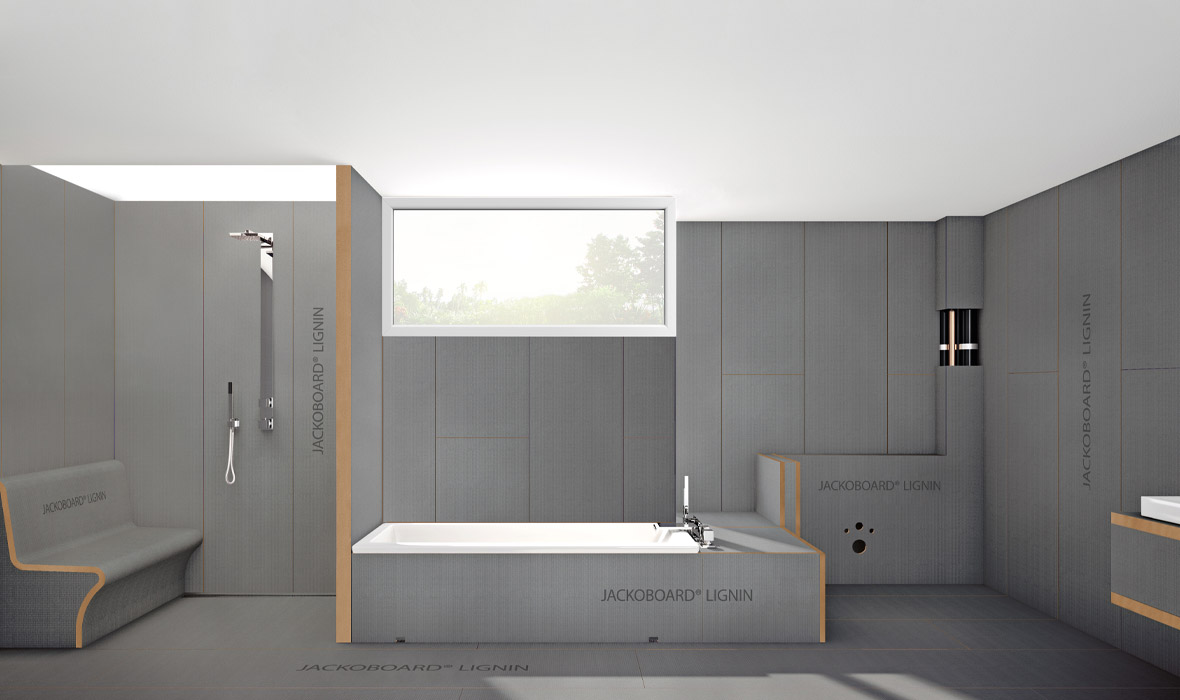 JACKOBOARD® LIGNIN : Le panneau de construction optimisée en CO2 pour la conception moderne de salles de bains est lancé