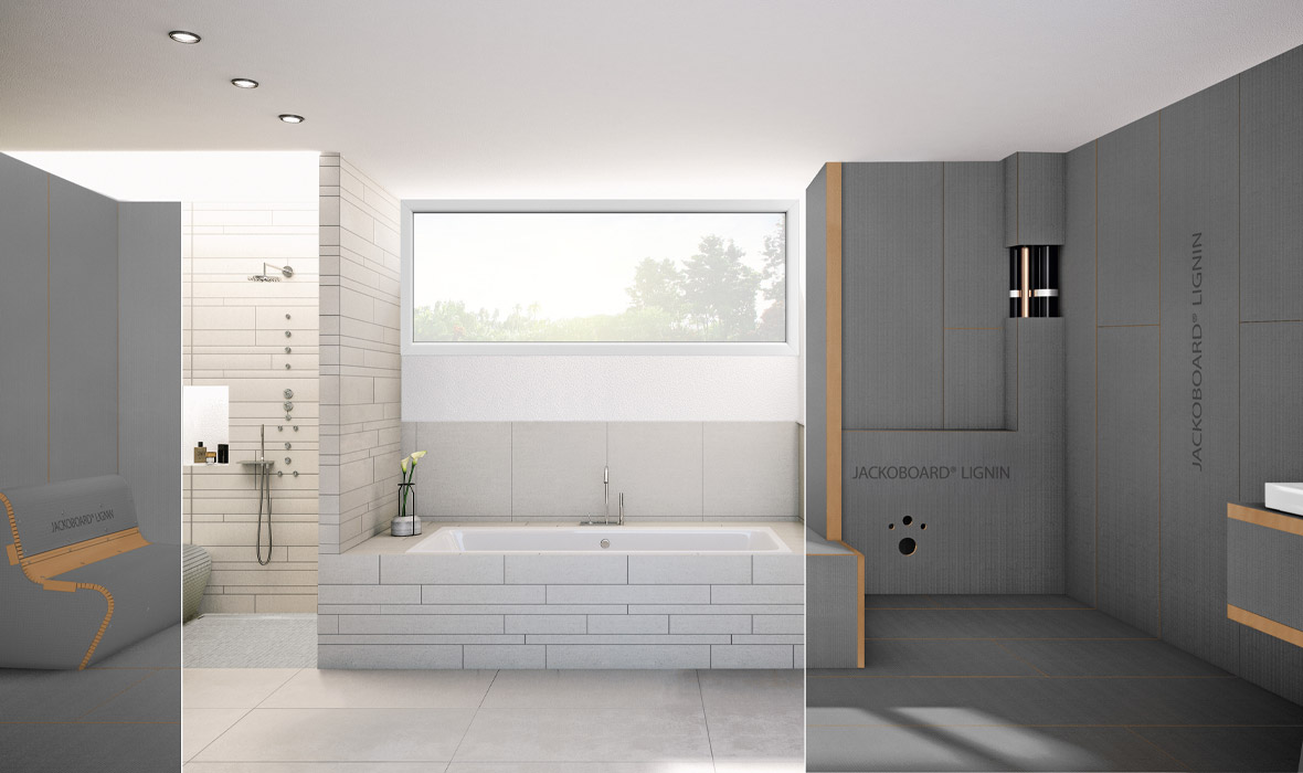 JACKOBOARD® LIGNIN : Le panneau de construction optimisée en CO2 pour la conception moderne de salles de bains est lancé